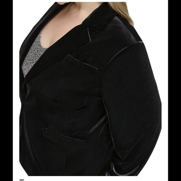Calvin Klein Velvet Blazer Jacket Women's Plus Sz 22W Black One-Button Lined - Picture 4 of 15